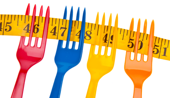 Centimeters on forks symbolizes weight loss on the Dukan diet